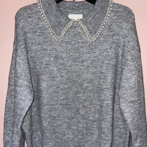 Gray Pearl-Trim Sweater - H&M